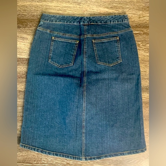 INC - Denim Skirt Hi-Low Hem Jean Skirt Navy Lace Appliqué - Picture 2 of 7